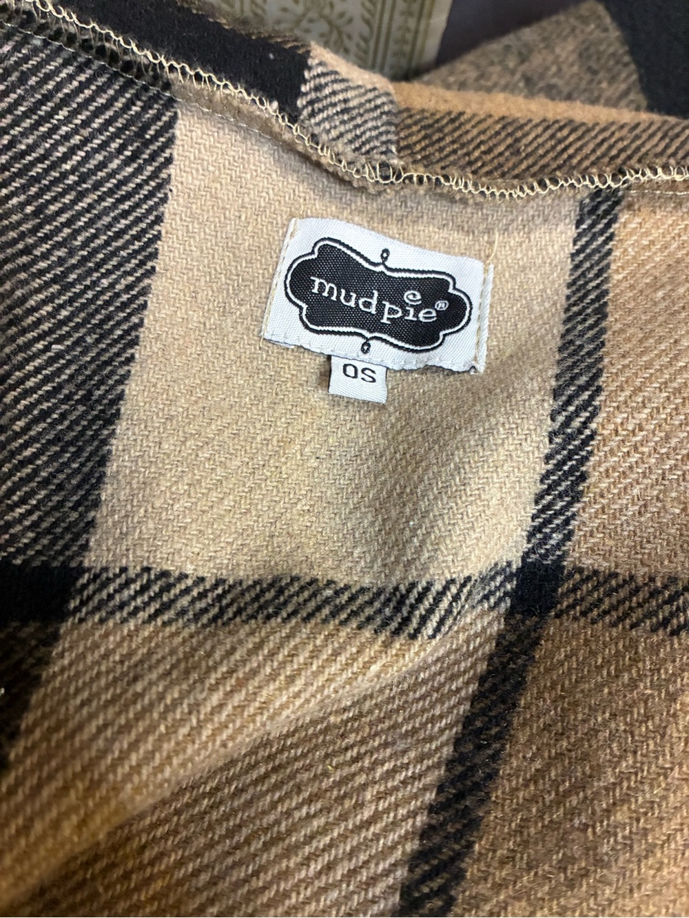 Mud Pie Tan & Black Plaid Open-Front Cape - Picture 6 of 7